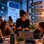 Young people discussing AI and possible future skills in a learning environment