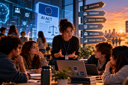 Young people discussing AI and possible future skills in a learning environment