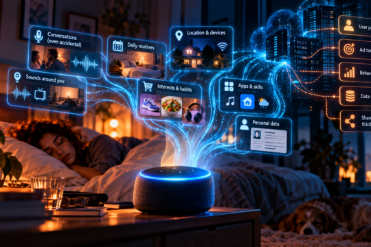 Smart assistant collecting and processing personal data while a girl sleeps.