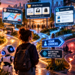 Young person navigating everyday choices influenced by Ai algorithms.
