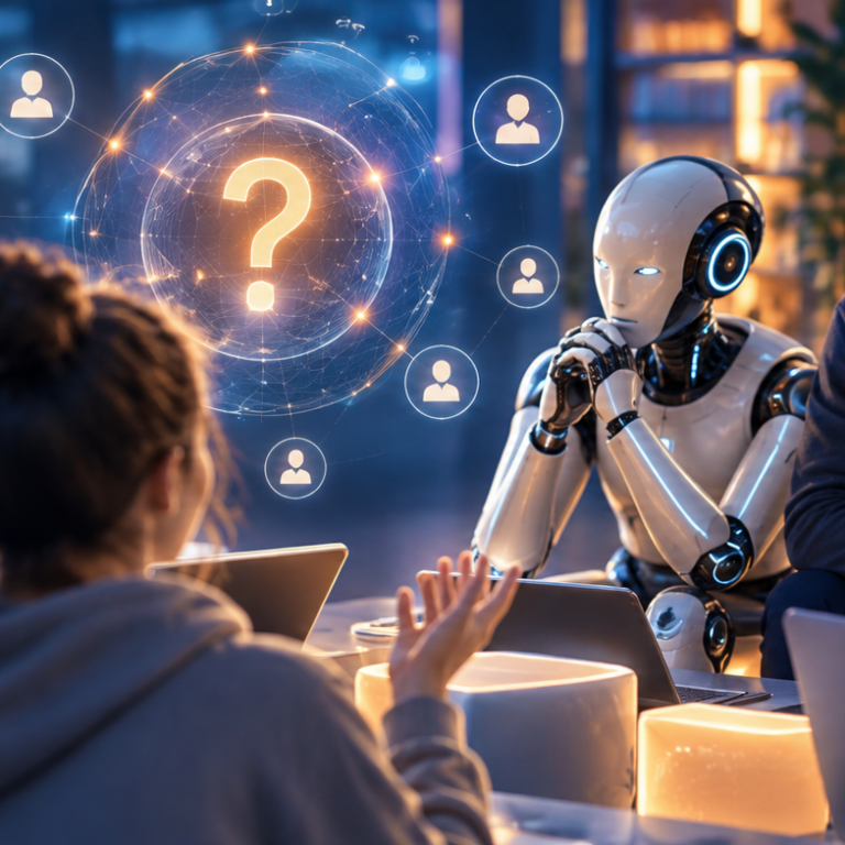 Group of AI beginners debating and learning together in a community setting