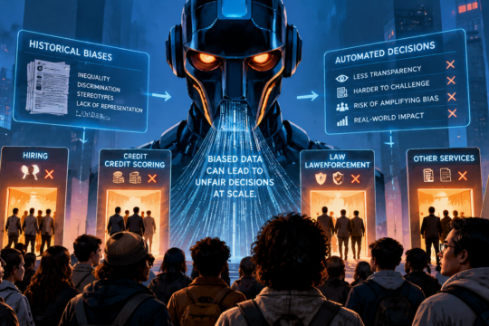 People confronting how biased AI systems can reinforce existing inequalities.