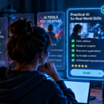 Young woman comparing and exploring different AI courses