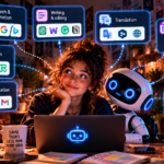 Young person using AI tools for different everyday tasks