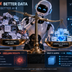 Visual comparison between large amounts of data and carefully selected quality data for AI