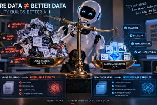 Visual comparison between large amounts of data and carefully selected quality data for AI