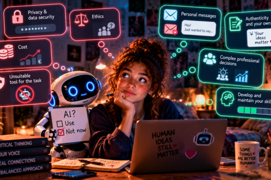 Young person considering when to use or not use AI tools