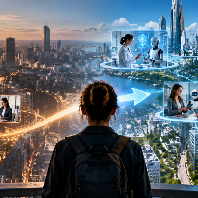 Visual contrast between current jobs and possible innovative AI-driven jobs of the future.