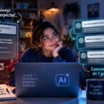 Young woman exploring both impressive and frustrating results while experimenting with AI