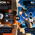 Visual comparison between Narrow AI as a specialist and AGI as a multitasker