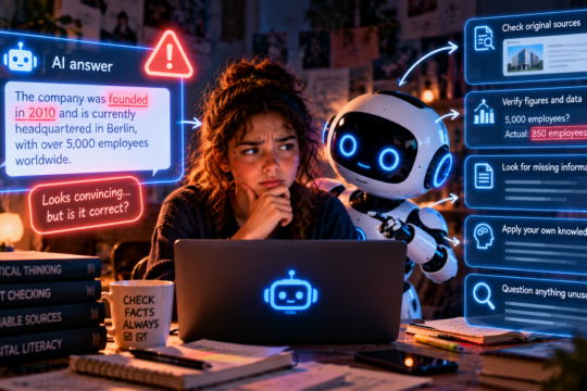 Young person checking an AI-generated answer for possible mistakes.