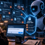 Young woman considering the privacy risks of sharing personal information with AI