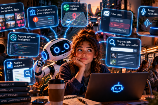 Young person exploring different ways AI can assist with everyday tasks.