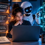 Young woman learning how to avoid mistakes when using AI.